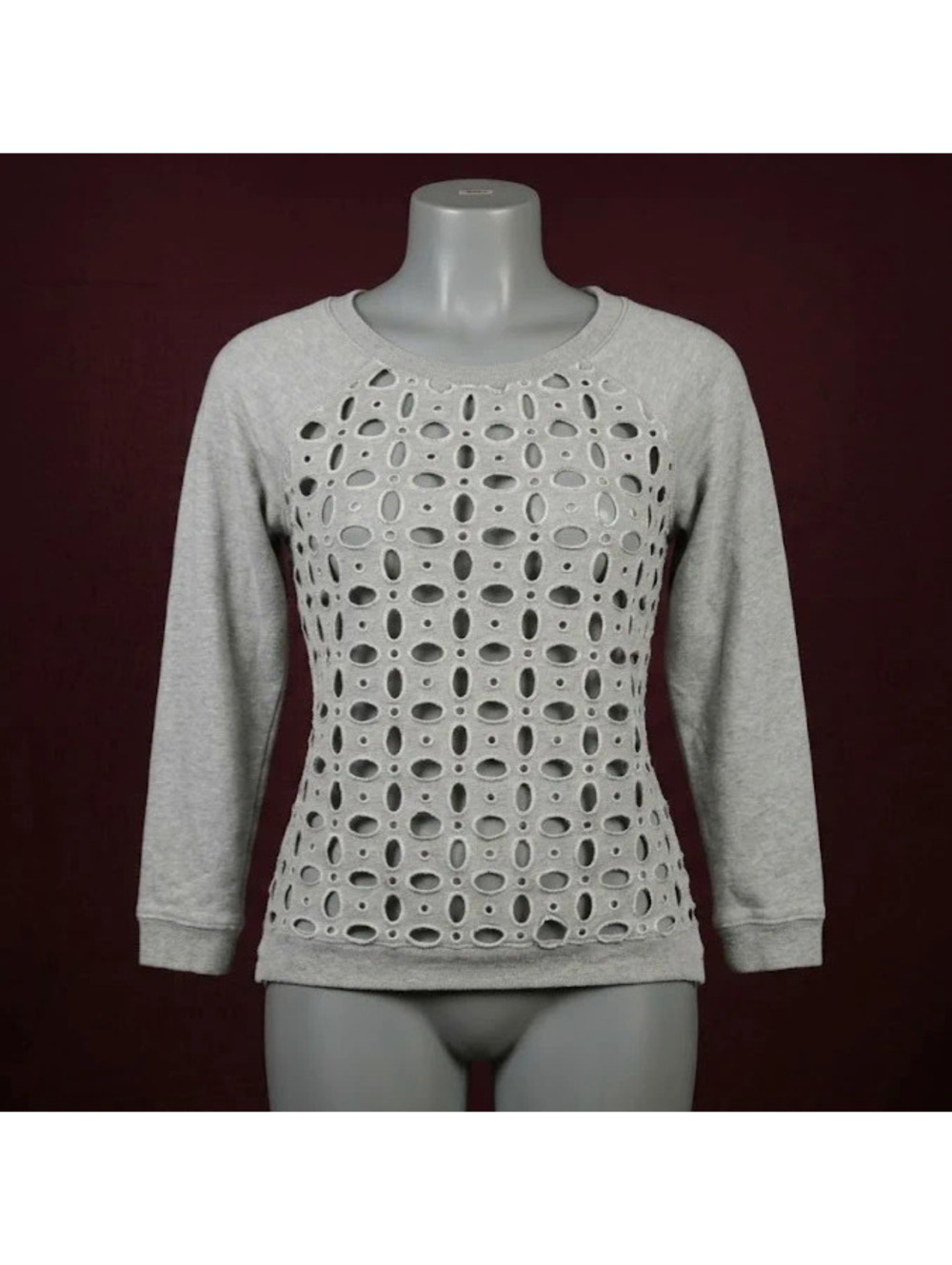 Hannah Heather Gray Eyelet Cutout Long Sleeve Sweatshirt Size S